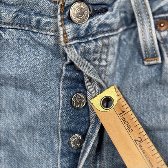 Levi’s 501 Denim Jean Shorts Women's Size 29 Blue Button Fly Cut Off Distressed - Picture 5 of 14